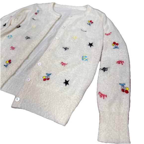 Cashmere&Wool White,Cardigan Sweater, Wmn SzS,embroidery,cottageCore Fuzzy Grany - Picture 4 of 16